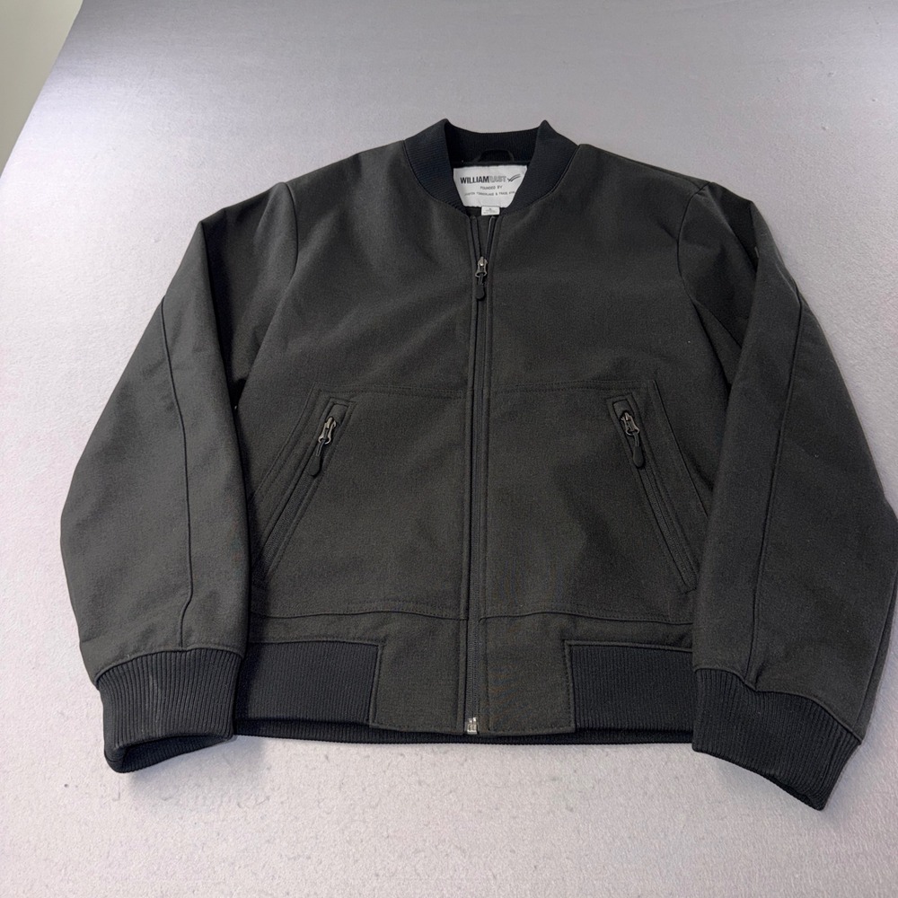 William Rast Bomber Jacket Mens Small Black Full Zip Ribbed Trim Pocketed